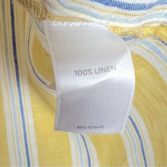 J. Jill Love Linen Striped Long Sleeve Popover Shirt Yellow White Coastal Beachy - Picture 13 of 13